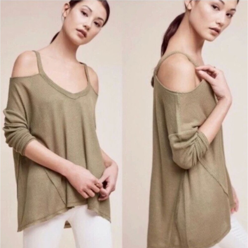 Anthropologie Deletta Green Millipa Cold Shoulder Knit Sweater Size Large